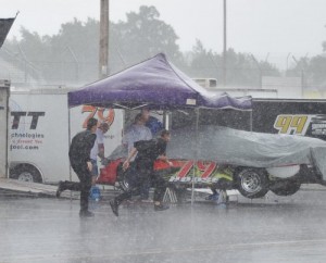 Rainy weather is never a wecome site at a race track.  Photo by Justin Poole