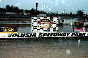 Wet weather washed out racing Tuesday night at Volusia Speedway Park and other Florida venues.  Photo courtesy DIRTcar Nationals Media
