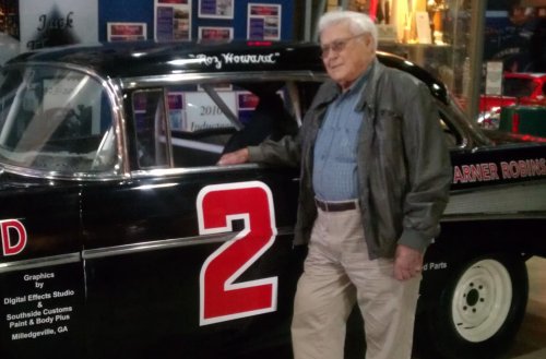 Georgia Racing Hall of Fame member Roz Howard, seen here donating a replica of his 1957 MARC championship winning Chevrolet to the Hall of Fame, passed away this week at the age of 93.  Photo courtesy GRHOF