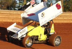 Derek Hagar, seen here from earlier action, scored the USCS A-Main victory Saturday night at Dixie Speedway. Photo by Terry Spackman