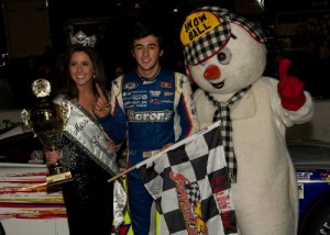 Chase Elliott celebrates in victory lane after winning last year's Snowflake 100 at 5 Flags Speedway. Photo courtesy Chase Elliott/Facebook