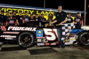 Erik Jones picked up his second Snowball Derby victory a 5 Flags Speedway in 2013 after Chase Elliott's car failed post-race inspection. Photo by Matt Weaver