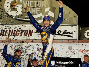 Chase Elliott made a last lap pass to score the win in last year's NASCAR Xfinity Series race at Darlington Raceway. Photo by NASCAR Via Getty Images