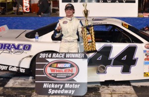 Dillon Bassett scored the Late Model Stock victory Saturday night at Hickory Motor Speedway.  Photo by Sherri Stearns