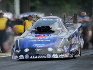 Robert Hight defeated teammate Courtney Force to score the Funny Car victory in the rain delayed Southern Nationals Monday afternoon at the Atlanta Dragway.  Photo courtesy NHRA Media