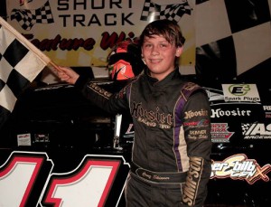 Cruz Skinner of Oxford, AL became the youngest driver to win a NeSmith Chevrolet Weekly Racing Series Late Model main event at the age of 12 on Saturday night at Talladega Short Track.  Photo by Beth Davis Ferguson