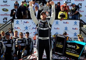 Jimmie Johnson scored the victory in last year's spring NASCAR Sprint Cup Series race at Dover International Speedway.  Photo by Rainier Ehrhardt/Getty Images