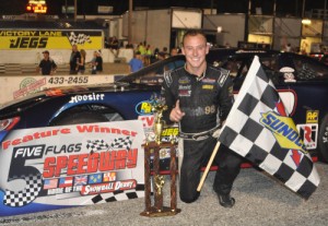 Daniel Hemric scored his first Southern Super Series Super Late Model win of the season at Five Flags Speedway. Photo by Fastrax Photos/Tom Wilsey/Loxley, AL