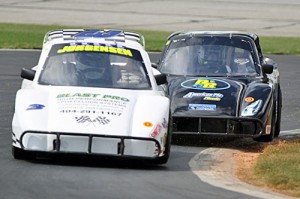 Jensen Jorgensen works to hold off a competitor en route to the Outlaws division victory in the Bandolero Nationals at Atlanta Motor Speedway.  Photo by Tom Francisco/Speedpics.net