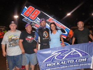 Tim Crawley collected the final piece to a USCS Sprint Car Series holiday weekend sweep at I-30 Speedway on Saturday night. Photo by Jacob Seelman