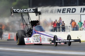 Antron Brown powered to the top of the Top Fuel speed charts in Saturday's qualifying for the Lucas Oil NHRA Nationals.  Photo courtesy NHRA Media
