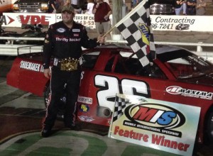 Bubba Pollard is all smiles in victory lane after scoring his fifth Lee Fields Memorial at Mobile International Speedway.  Photo courtesy MIS Media