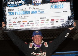 Curtis Roberts thrilled his home-state crowd in winning Friday night's World of Outlaws Late Model Series race at I-96 Speedway in Lake Odessa, MI.  Photo by Jim Denhamer