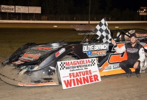 Shay Knight of Columbus, MS was a first time NeSmith Chevrolet Weekly Racing Series Late Model winner this season on Saturday night at Magnolia Motor Speedway.  Photo by Foto 1