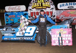Bryan Bernhardt held off a stout field of Late Models to score the victory at East Bay Raceway Park Saturday night.  Photo courtesy EBRP Media