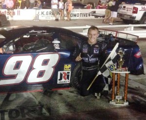 Daniel Hemric celebrates in victory lane after scoring the win in the Southern Super Series season finale. Photo courtesy MIS Media