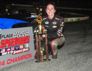 Johanna Long scored her second 5 Flags Speedway Pro Late Model championship Saturday night.  Photo by Fastrax Photos/Tom Wilsey/Loxley, AL