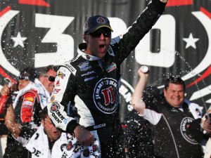 Kevin Harvick celebrates in victory lane after winning Saturday's NASCAR Nationwide Series race at Chicagoland Speedway.  Photo by Nick Laham/Getty Images