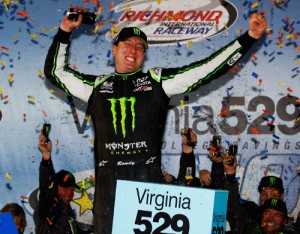 Kyle Busch celebrates in Victory Lane after winning Friday night's NASCAR Nationwide Series race at Richmond International Raceway.  Photo by Brian Lawdermilk/NASCAR via Getty Images