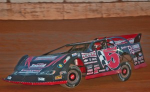 Ronnie Johnson of Chattanooga, TN drives to his third Chevrolet Performance Super Late Model Series win of the season on Saturday night at 411 Motor Speedway.  Photo by Brian McLeod