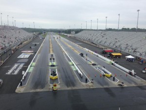 Persistent rain showers and deteriorating track conditions forced NHRA officials to move Sunday's elimination rounds at zMax Dragway to next week's Saturday qualifying sessions at Texas.  Photo by Pete McCole