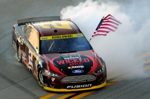 Brad Keselowski hopes he can repeat this mimage from three weeks ago at Talladega Superspeedway by racing his way into the final race of the Chase of the Sprint Cup with a win Sunday at Phoenix.  Photo by Jared C. Tilton/NASCAR via Getty Images