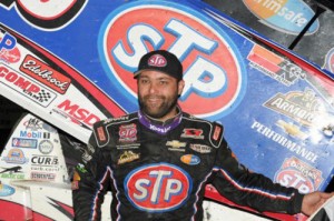 Donny Schatz added another trophy to his win tally Saturday night, as he scored the World of Outlaws STP Sprint Car Series victory at Fremont Speedway.  Photo by Frank's Photos