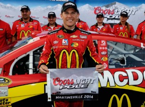 Jamie McMurray scored the Coors Light Pole Award for Sunday's NASCAR Sprint Cup Series race at Martinsville Speedway.  Photo by Rainier Ehrhardt/NASCAR via Getty Images