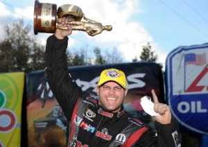 Matt Hagan took the Funny Car victory Sunday at Maple Grove Raceway, taking over the division points lead as well.  Photo courtesy NHRA Media