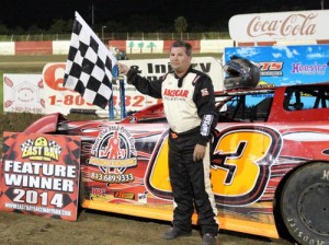 Phillip Cobb made his first trip of the season to East Bay Raceway Park's victory lane in Late Model action Saturday night.  Photo courtesy EBRP Media