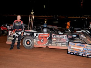 Ronnie Johnson clinched his second straight NeSmith Chevrolet Dirt Late Model Series National Championship after his record-breaking eighth series win of the season on Friday night at Golden Isle Speedway.  Photo by Troy Bergy/speedwayphotogrphy.smugmug.com