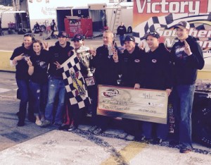 Brayton Haws celebrates with his crew in victory lane after winning Sunday's Autumn Classic at Southern National Motorsports Park.  Photo courtesy Brayton Haws/Facebook