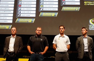 Kevin Harvick, Ryan Newman, Joey Logano and Denny Hamlin speak to the media during the NASCAR Championship Press Conference Wednesday.  Photo by Chris Trotman/NASCAR via Getty Images