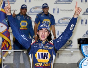Chase Elliott celebrates after being crowned the NASCAR Nationwide Series championship during the series season finale Saturday night at Homestead-Miami Speedway.  Photo by Todd Warshaw/Getty Images for NASCAR