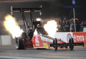 Doug Kalitta powered to the top of the Top Fuel speed charts in Friday qualifying for the NHRA Mello Yello Drag Racing Series at Auto Club Raceway at Pomona.  Photo courtesy NHRA Media