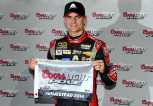 Jeff Gordon qualified on the pole position for Sunday's NASCAR Sprint Cup Series season finale at Homestead-Miami Speedway.  Photo by Robert Laberge/NASCAR via Getty Images