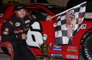 Bubba Pollard scored the victory in the Snowflake 100 Pro Late Model feature at 5 Flags Speedway Saturday.  Photo courtesy 5 Flags Speedway Media