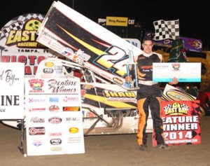 Danny Martin, Jr. moved to the lead on lap 13 of Saturday night's Eagle Jet Top Gun Sprints feature, and drove away to score the victory at East Bay Raceway Park.  Photo courtesy EBRP Media