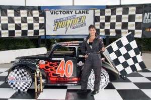 Tina Johnson, seen here from an earlier win, scored the Masters feature victory in Saturday's Winter Flurry action at Atlanta Motor Speedway.  Photo by Tom Francisco/Speedpics.net
