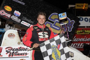 A.J. Maddox scored the opening night Top Gun Sprints win Friday for the 2015 Winternationals at East Bay Raceway Park.  Photo by Mike Horne