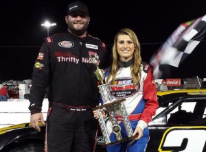 Bubba Pollard scored his first Super Late Model victory of 2015 early on by taking the win in Saturday night's Red Eye 100 at New Smyrna Speedway.  Photo by Jason Christley/NASCAR