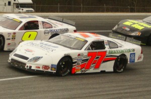David Ragan (77) led the first nine laps of last year's SpeedFest Super Late Model feature at Watermelon Capital Speedway, and would eventually finish fourth in the event.  The NASCAR Sprint Cup Series race winner is slated to compete in the 2015 edition of the race on Jan. 25.  Photo by Terry Spackman