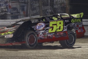 Mark Whitener drove to victory on Wednesday night in the season opener for the NeSmith Chevrolet Dirt Late Model Series in the Rock Auto.com Winternationals at Bubba Raceway Park.  Photo by Photos By Trace.com