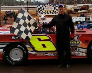 Tim Roszell powered his way to Victory Lane in Sunday's Ice Bowl at Talladega Short Track.  Photo courtesy Talladega Short Track Media