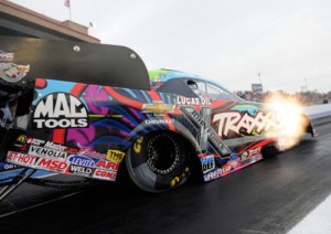 Courtney Force raced to the top of the Funny Car speed charts during Friday's qualifying rounds at Phoenix, AZ.  Photo courtesy NHRA Media