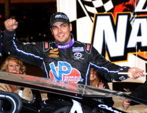 Stewart Friesen celebrates in victory lane after scoring the Super DIRTcar Series Big-Block Modified victory Thursday night at Volusia Speedway Park.  Photo courtesy Dirtcar Nationals Media