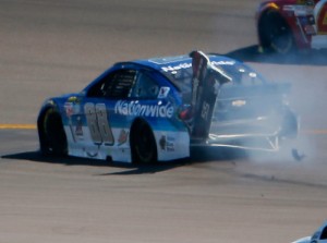 A blown tire cut short Dale Earnhardt, Jr.'s day during Sunday's NASCAR Sprint Cup Series race at Phoenix International Raceway.  Photo by Christian Petersen/Getty Images