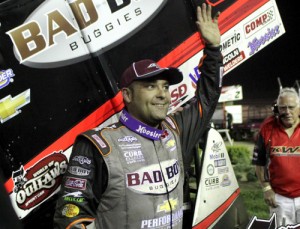 Donny Schatz, seen here from an earlier win, scored his third World of Outlaws Sprint Car Series victory of the season Saturday night at Silver Dollar Speedway.  Photo by Matt Hill