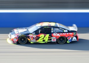 Jeff Gordon practices for Sunday's NASCAR Sprint Cup Series race at Auto Club Speedway.  Photo by Harry How/NASCAR via Getty Images