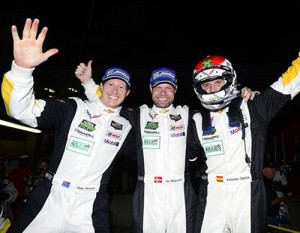 Ryan Briscoe, Jan Magnussen and Antonio Garcia picked up the GTLM victory at Sebring.  Photo by Richard Dole LAT Photo USA
